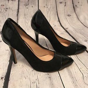 Women's Black Patton Leather w/Velvet Trim Heels